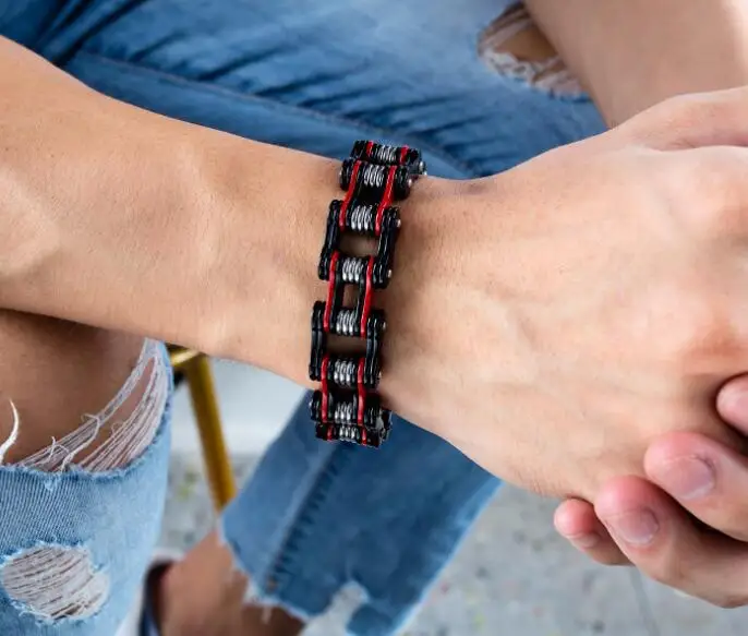 Тяжелый 108 Вес из нержавеющей стали модный трехцветный красный черный браслет на цепочке для мотоцикла мужской браслет 17 мм 8,6" Рождественские подарки