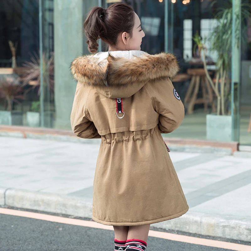 Photo Shoot Winter Middle And High School Students New Style plus Velvet Cotton Coat Korean-style Women's Mid-length Large