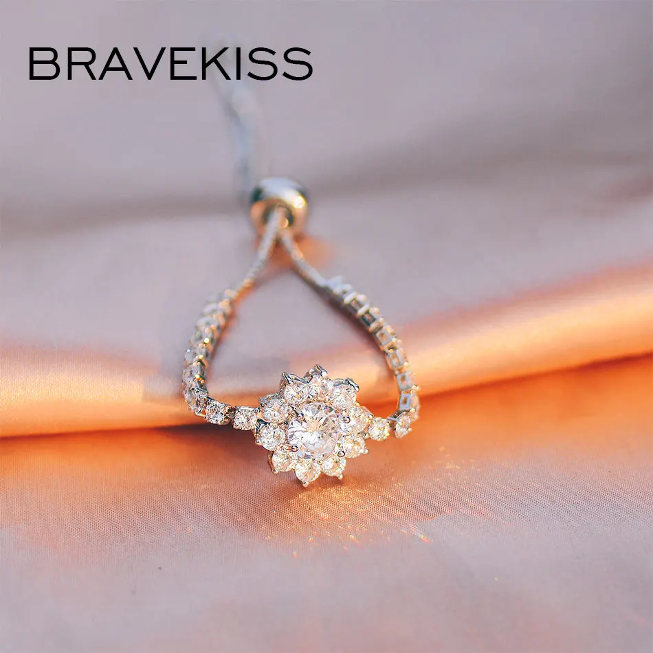 

Bravekiss Charm Flower CZ 3A Bracelets for Women Clear Tennis Bracelets Copper Material White Jewelry Accessories Crystal UB0221
