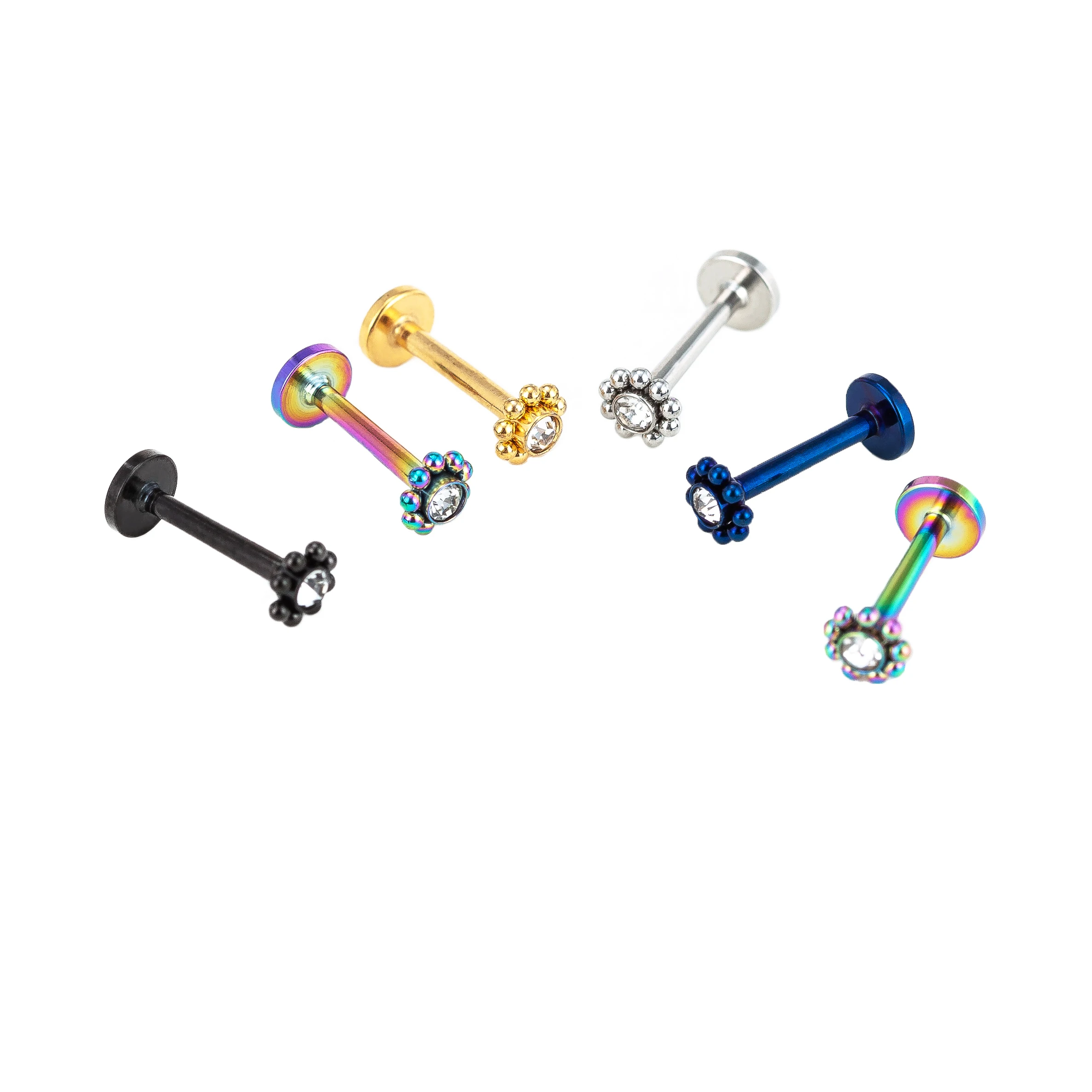 50pcs Lip Stud Labret Bar Clear CZ Gem Round Ball Monroe Tragus Piercing Steel Cartilage 16G  EAR HELIX Earring