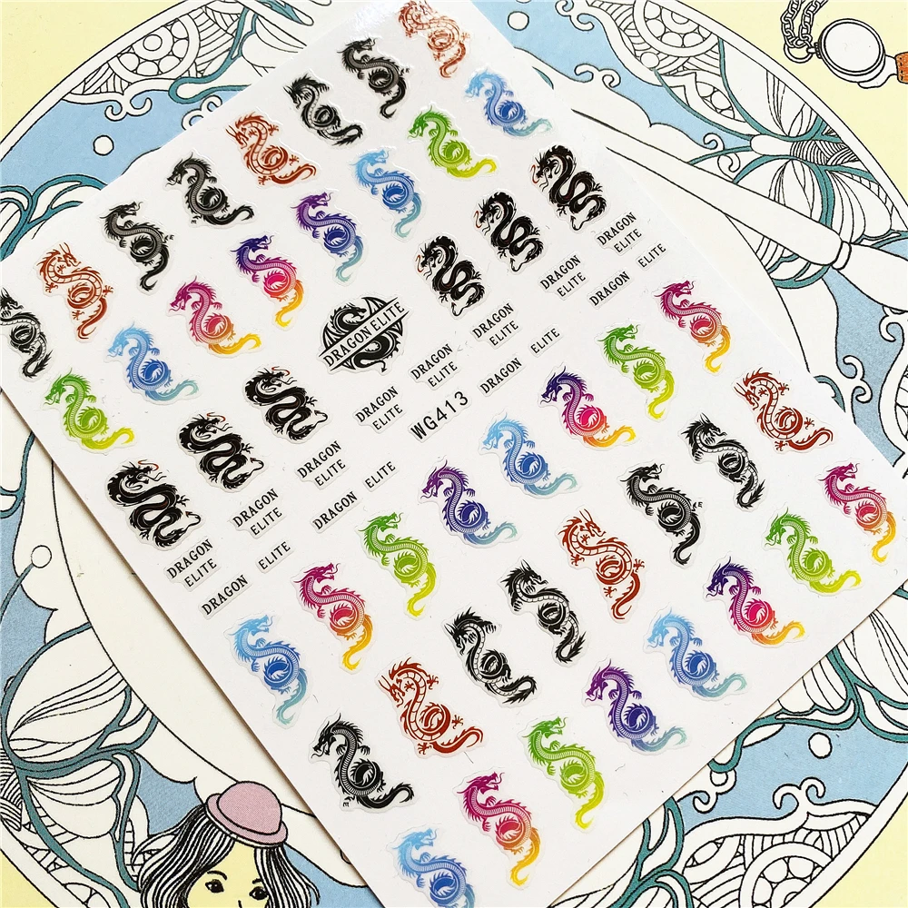 

WG413 Colorful dragon Man with mask 3D Back glue Nail Art Stickers Decals Sliders Nail ornament decoration