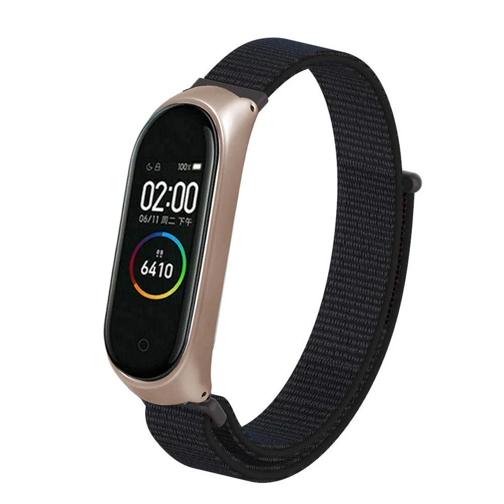 Умный браслет на запястье нейлоновый ремешок для Xiaomi mi Band 3 4 mi Band 4 3 ремешок металлический браслет корпус из нержавеющей стали ремешок на запястье - Цвет ремешка: Black Gold