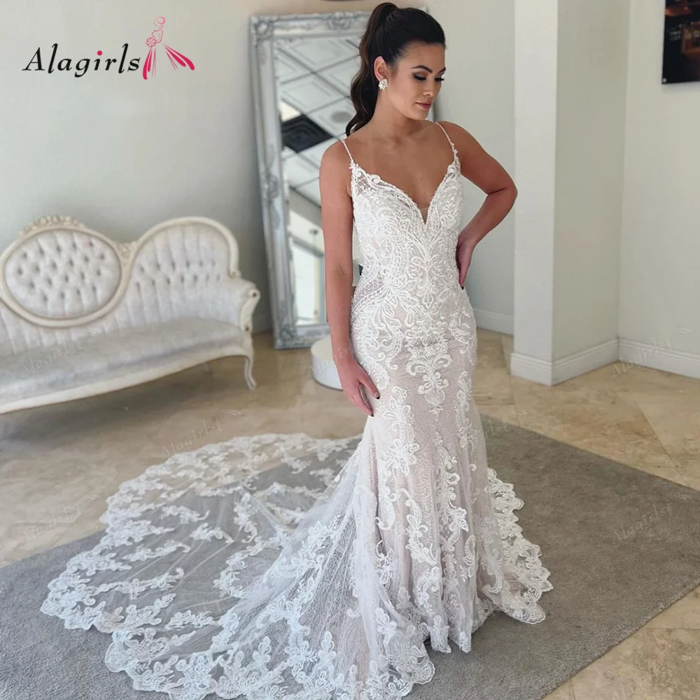『Cheap!!!』- Alagirls Boho Mermaid Wedding Dress Beach Wedding Dresses
Long Button Back Elegant Bridal Dresses Wedding Gown robe de mariée