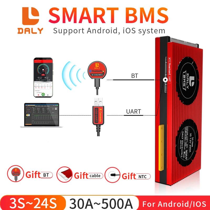 Плата bluetooth bms Daly inteligente BMS LiFePO4 12 в 24 36 48 Φ 10 8 7 3s 20 16 14 13s LTO Li-Ion 30A 100A 200A 500A | Электроника