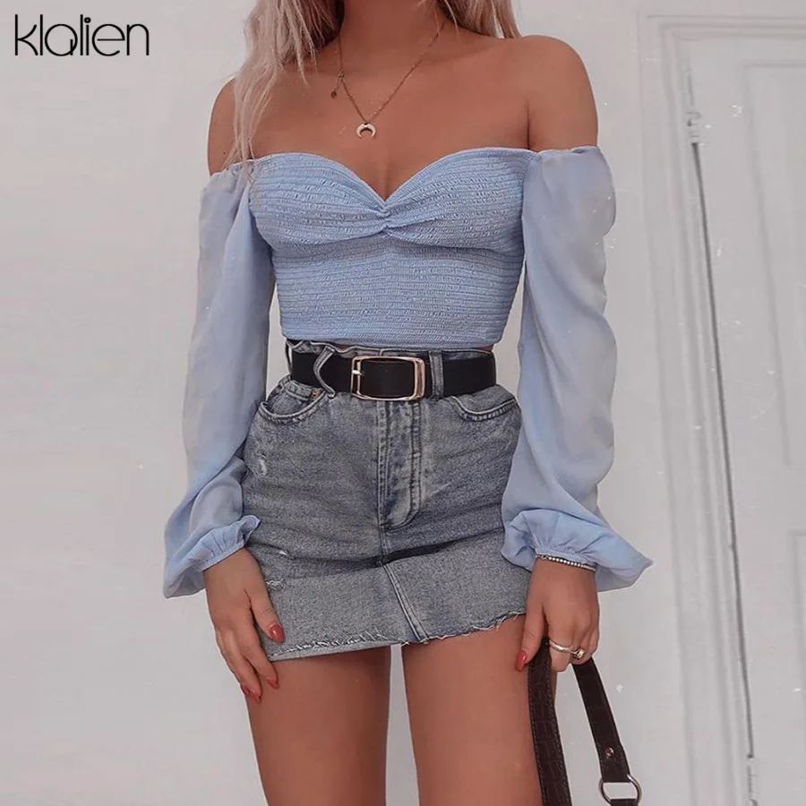 Klanien, Осенний романтичный элегантный топ, рубашка для женщин, с открытыми плечами, офисная, для девушек, уличный, пляжный отдых, досуг, летние футболки, mujer