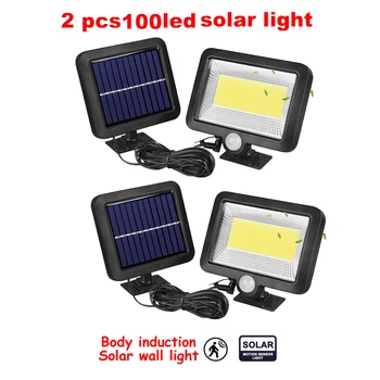 

2/4pcs Solar Power 100/56/30 Led Solar Light PIR Motion Sensor 7 Mode White Wall Garden Light LED Street Lamp With Remote Contro