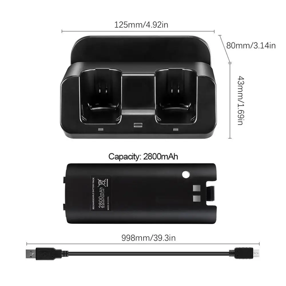 3 в 1 led пульт дистанционного управления зарядная док-станция+ 2x2800mAh батарея для wii u