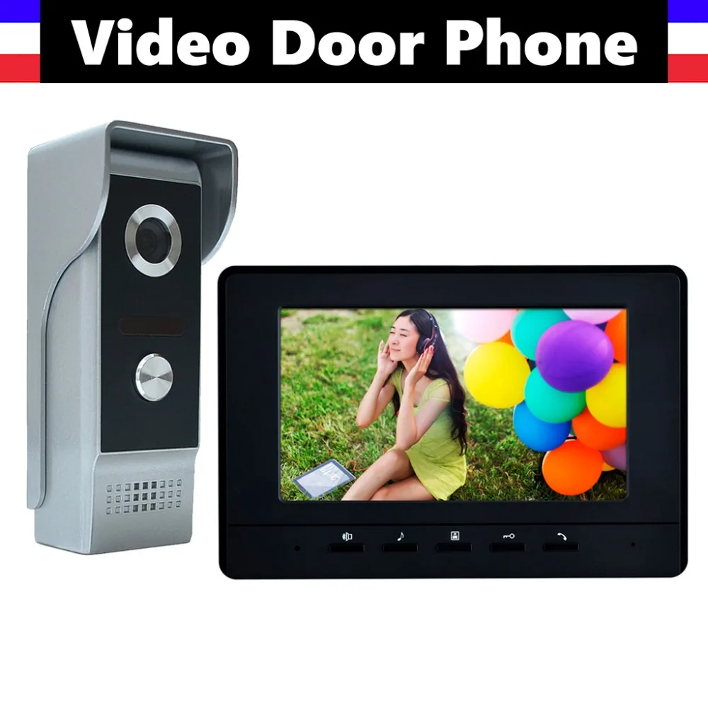 

7 inch video intercom system aluminum alloy Camera video door phone doorbell doorphones kit 1 LCD Monitor 1 IR Camera (Black)
