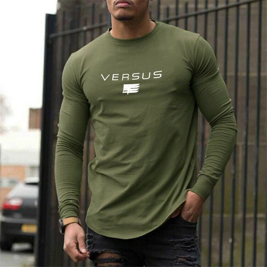 Gyms Tight Cotton Long sleeve T-shirt Mens Fashion printing T-shirt Homme Gyms T Shirt Men Fitness Summer Tees Tops