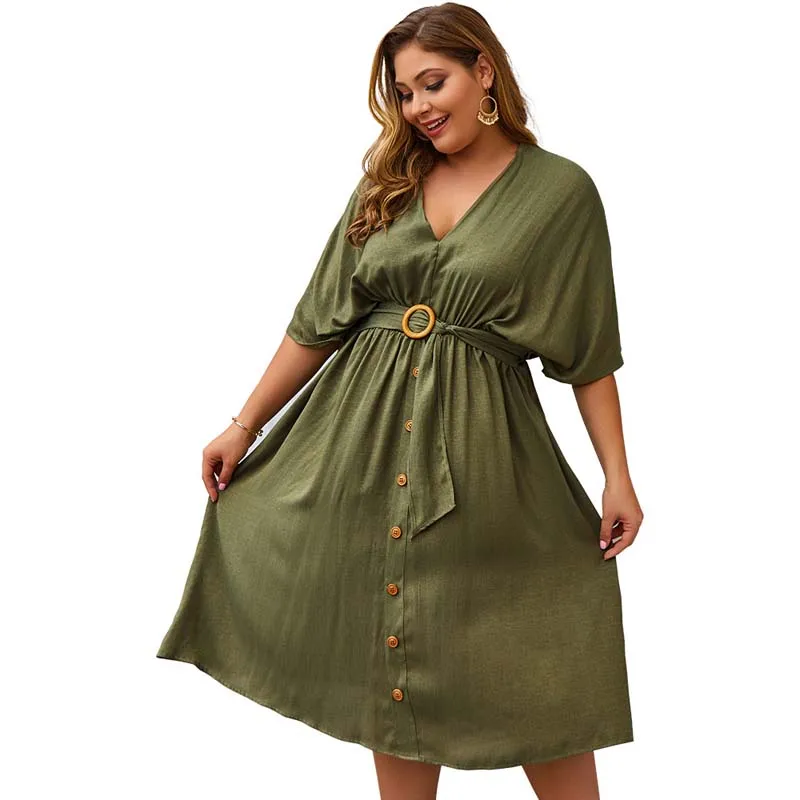 2020 Summer Big Size Dress Women V-neck Oversized Female High Waist Elegant Long Maxi A Line Ladies xxxl 4XL | Женская одежда