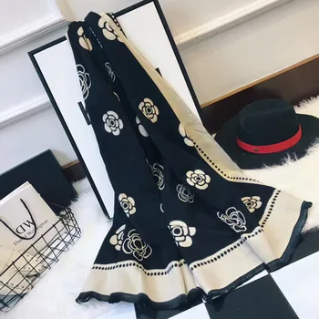 

2020 New Winter Scarf Women Camellia Print Imitation Cashmere Scarfs Thick Warm Pashmina Blanket Scarves Long Shawl Wraps MY2017