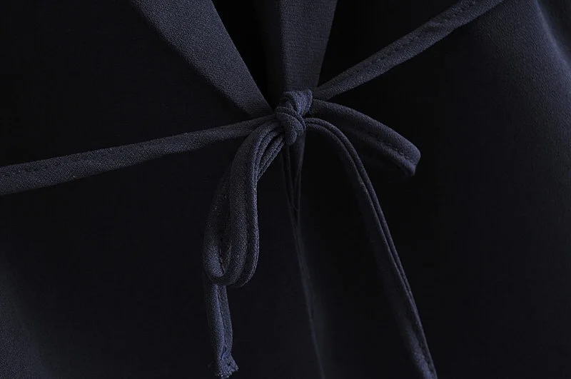 2019 осень женщина BF темно синий шнуровка на талии Ruched манжеты средней длины