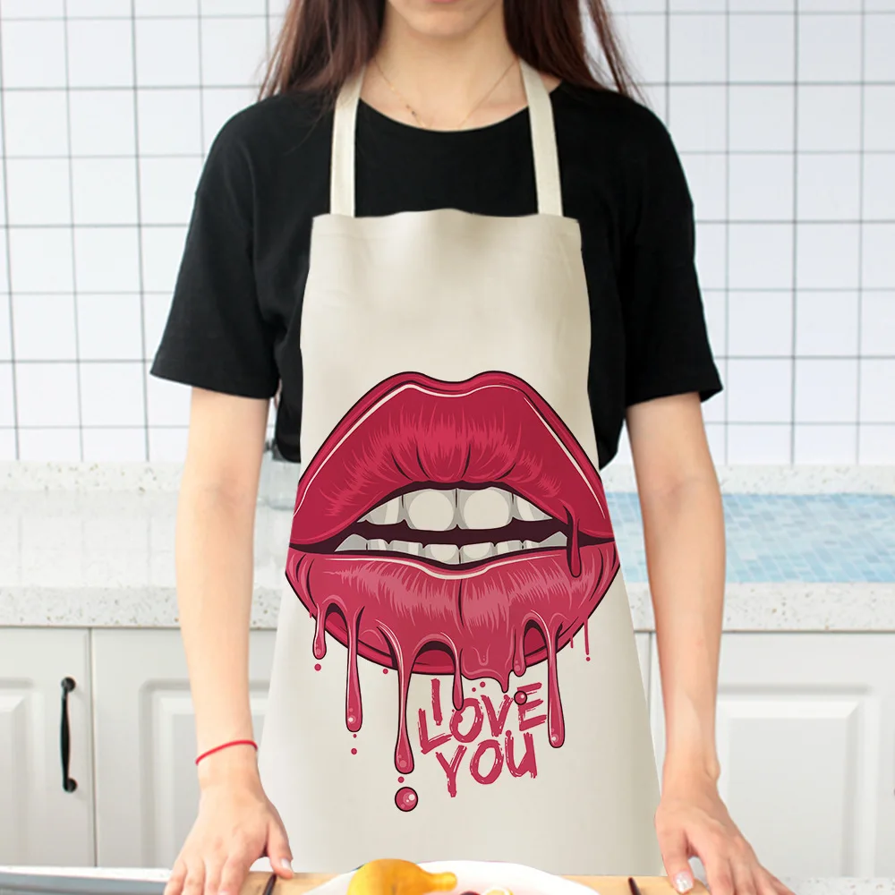 Creative Lips Women Men Kitchen Aprons Waterproof Cooking oil-proof Cotton Linen Antifouling Chef Apron Cleaning 68*55cm 0058