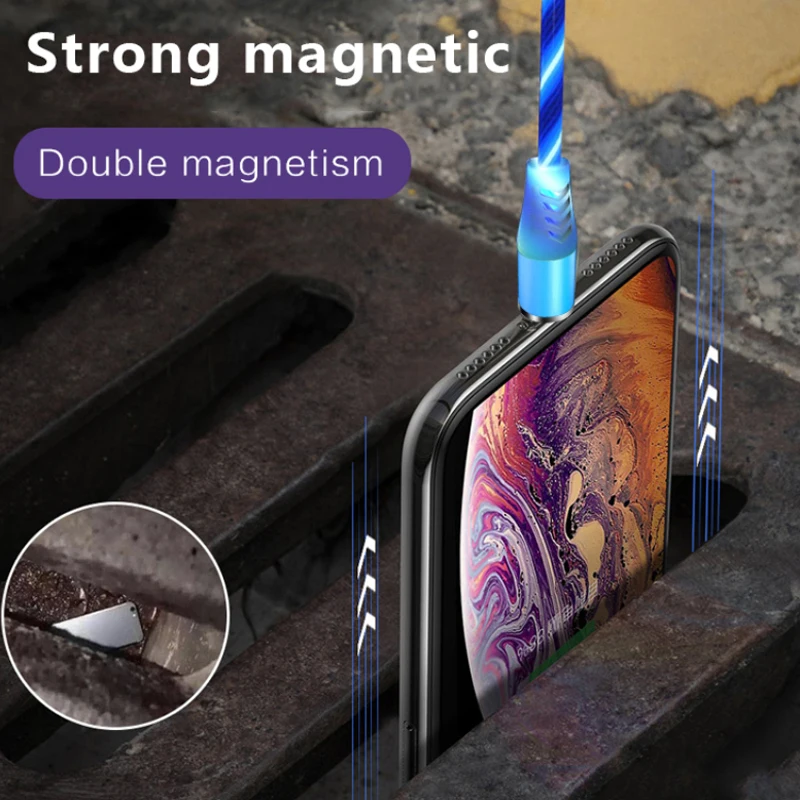 МАГНИТНЫЙ световой светодиодный светильник для быстрой зарядки для iPhone Xs Max Micro type C кабель для samsung J4 J6 Plus Магнитный шнур