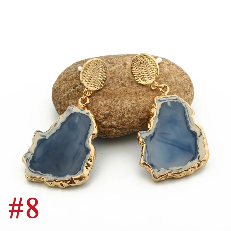13Vintage Blue Pink Stone Resin Earrings Big Long Drop Earrings For Women Statement Jewelry Pendientes Mujer Moda 2019 Ohrringe