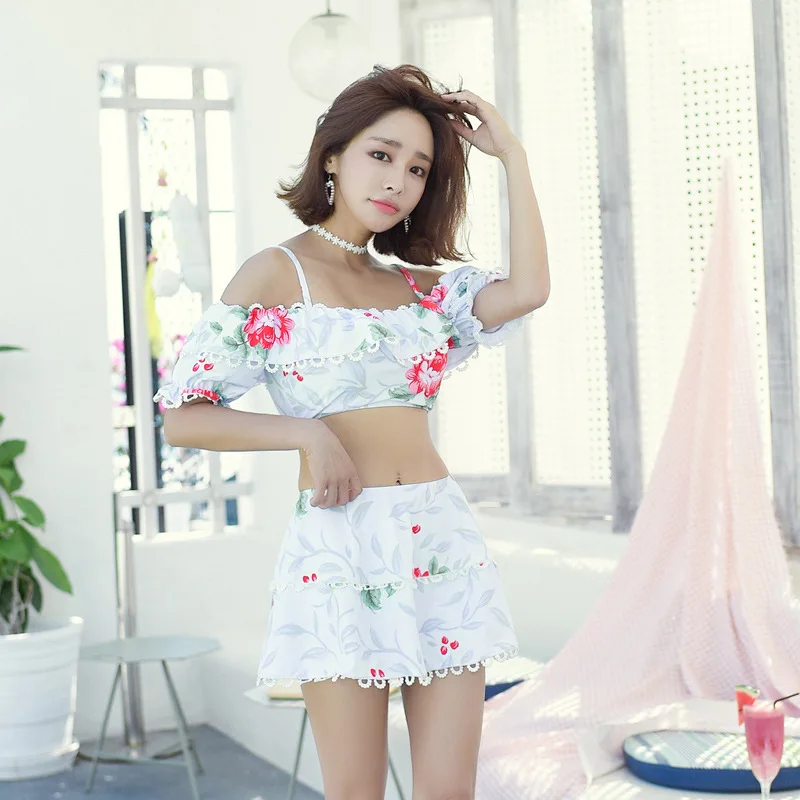 

Swimsuits Woman 2019 Two Pieces Korea Swimwear Bathing Suit Swimsuit Female Large Size New Split One Shoulder Bikini With Skirt