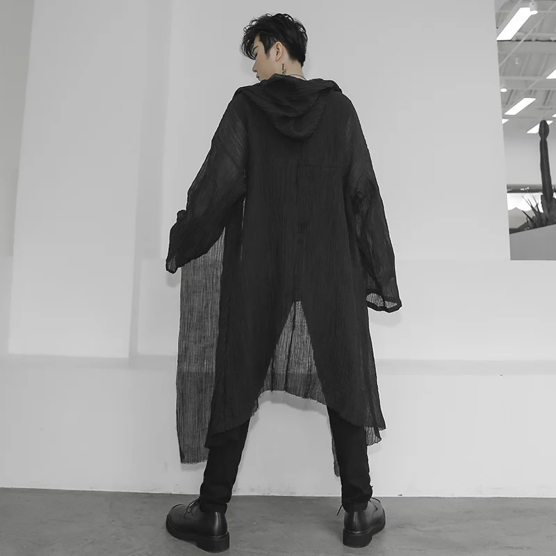 Trench Coat Mens Trench Unisex Casual Open Stitch Hooded Long Cloak Cape Coat Hip Hop Men Solid Loose Trenchcoat