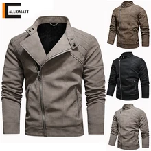 Men Winter Leather Jacket Fashion Brand Fleece Inner PU Motorcycle Coats Faux Leather Jackets Zipper Men's Clothing Streetwear