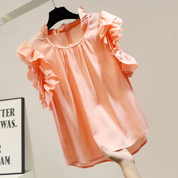 

Temperament Ruffled Fashion White Cotton Sleeveless Shirt Women's 2020 Focus Sweet Blouses Female Tops White Blue Shirts Blusas