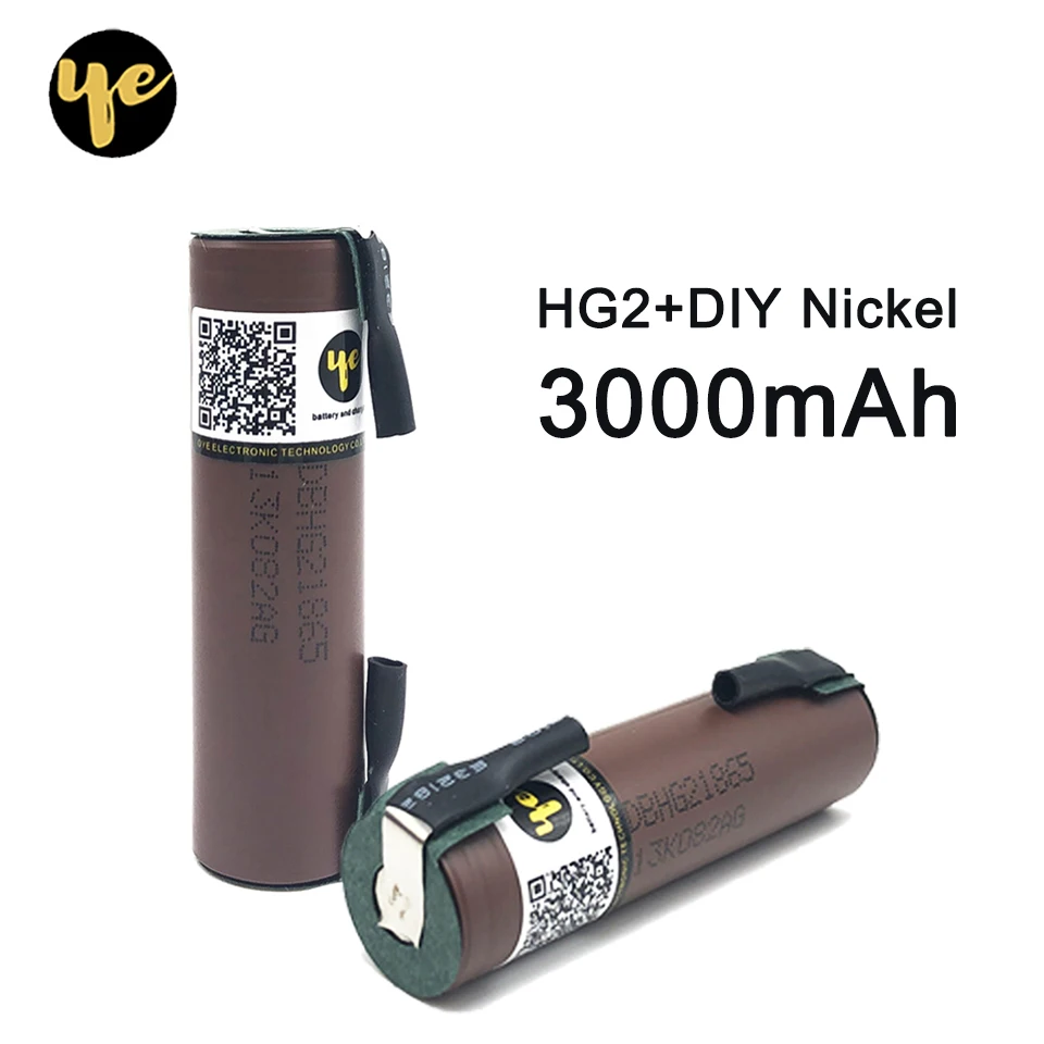Oye аккумулятор 18650 HG2 3000 мАч с полосками припаянные батареи 30A высокий ток+ DIY никель inr18650 hg2 для отверток