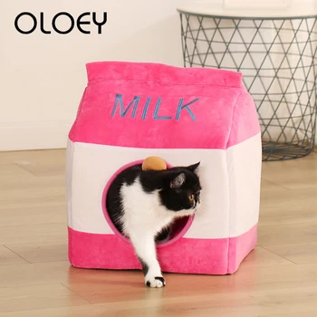 

Milk Box Pet House Cat Carton Kitten Mat Warm Small for cats Dogs Nest Collapsible Cat Cave Cute Sleeping Mats Winter Produc