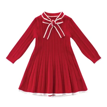 

Long-sleeved Dress 2020 Autumn and Winter New Children Girls Princess Dress Bow Tie Sweater Sweater Skirt Base