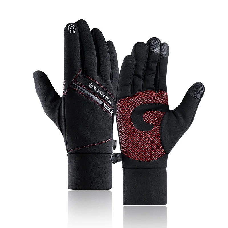 

Winter Touch Screen Cycling Gloves Waterproof Non-slip Zipper Pocket Plus Velvet