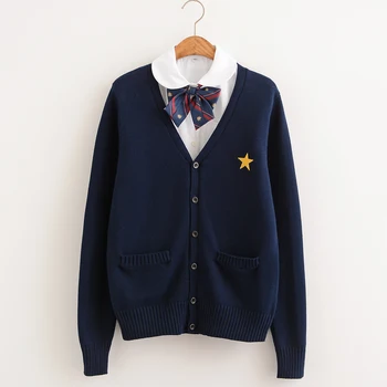

Autumn Women Pentagram Embroidery Sweater Japanese School uniform Coat Girls V-neck Loose Jacket JK Uniform Cardigan Outer Wear