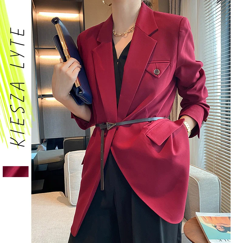 Wine Red Suit Jacket Women Korean Style Elegant Ladies Coat Blazer