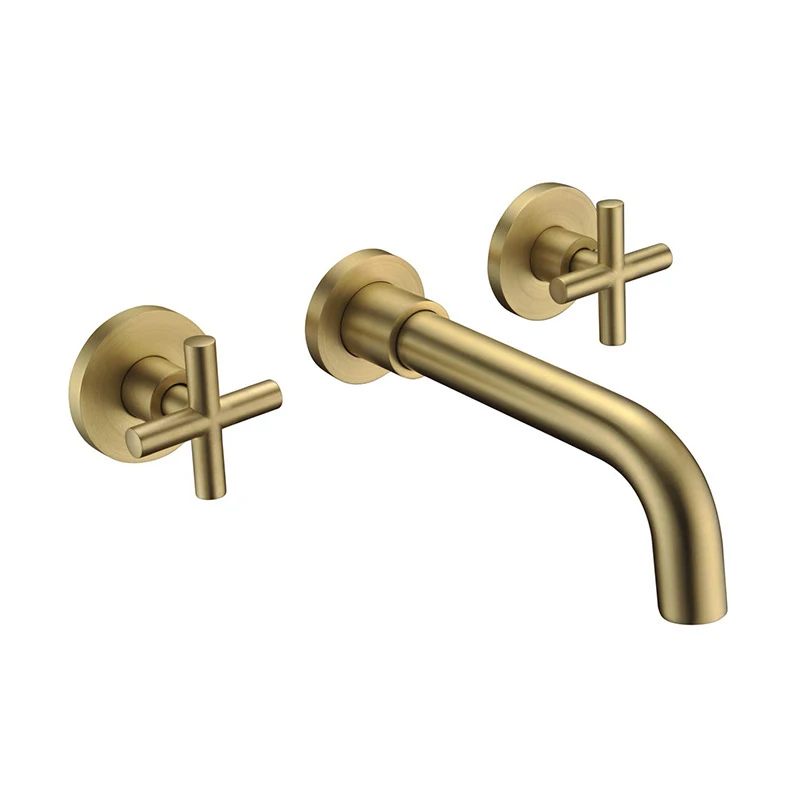 Gold-Brushed Torneira Monocomando Banheiro настенный поток воды ванной кран смеситель горячей и холодной воды кран из нержавеющей стали Смесители для раковины - Цвет: Gold-Brushed