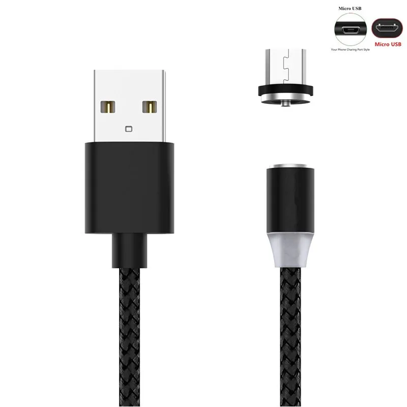 Usb-кабель для быстрой магнитной Зарядки для iPhone huawei Xiao mi Red mi K20 7A 6 6A 5 Plus 4A 4X Note 5A 4 5 7 Pro mi 9 SE A3 8 Lite CC9 - Цвет: Micro USB Black