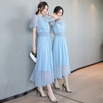 

Spring Chiffon Dress Women Vintage Short Sleeve Ruffled Party Dress Summer Sexy Ladies Beach Dress Vestidos Strand Jurk