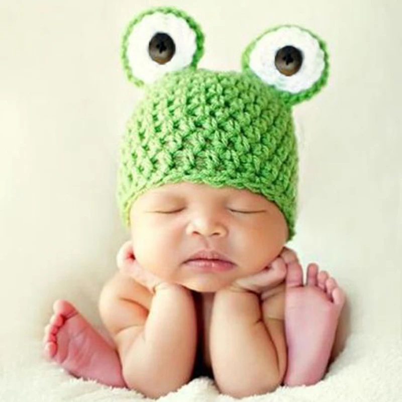 Милый вязаный костюм в виде лягушки для новорожденных девочек и мальчиков; вязаная шапочка; шапка; подарок для детей; реквизит для фотосессии; аксессуары