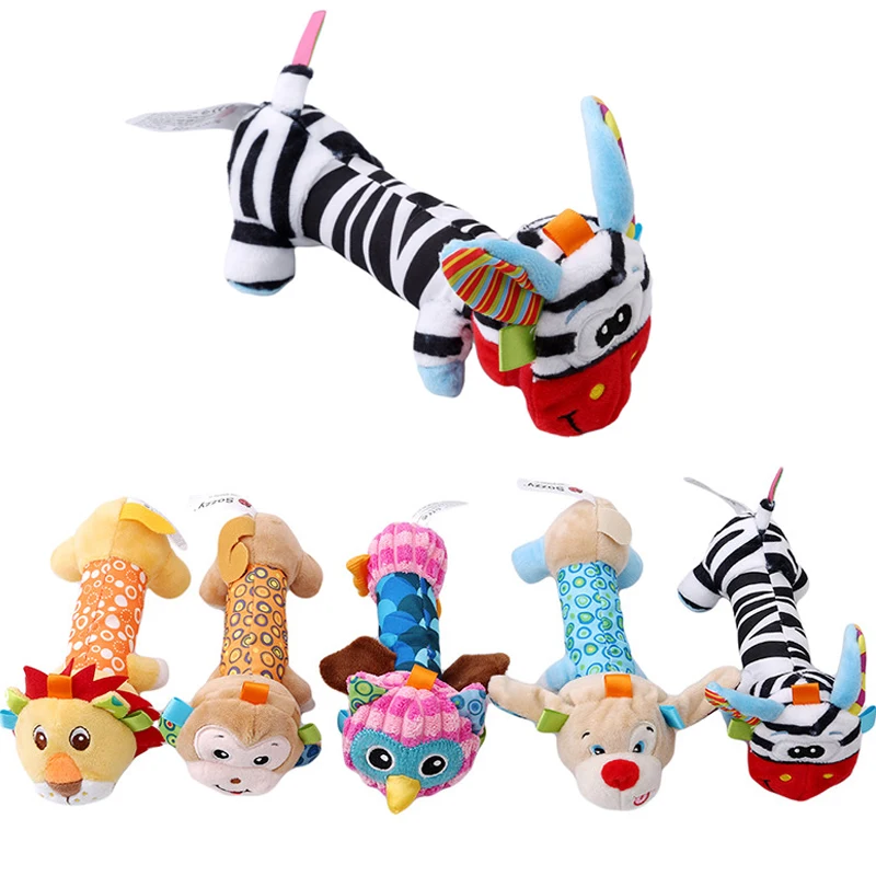 Baby Rattle Toys Animal Hand Bells Plush Toy Baby Music Rattle For Kids Baby Toys Educational BB Sound With Mirror