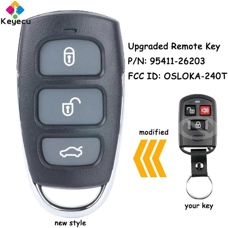 

Обновленный дистанционный Автомобильный ключ KEYECU с 3 + 1 4 кнопками для Hyundai Elantra 2003 2004 2005 2006 Fob FCC ID: OSLOKA-240T 95411-26203