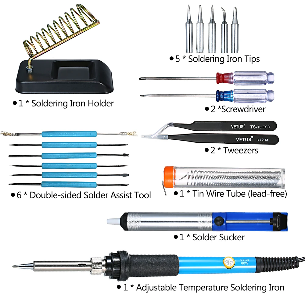 

KKMOON 60W Electric Temperature Welding Soldering Iron Tool Kit 110V/220V Adjustable EU/US Plug For Your Choice