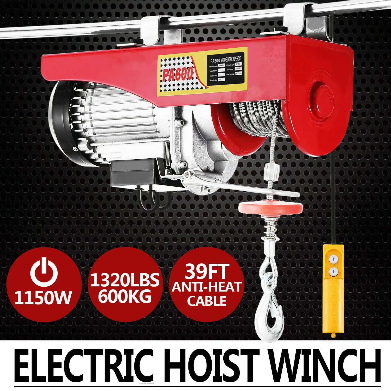 

Electric Hoist Lift 1320LBS 600KG Overhead Electric Hoist 220V 11M Electric Wire Hoist Remote Control Garage Auto Shop Overhead