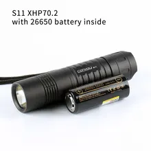 Comboio s11 xhp70.2 led, 26650 lanterna, tocha, com 26650 bateria para dentro