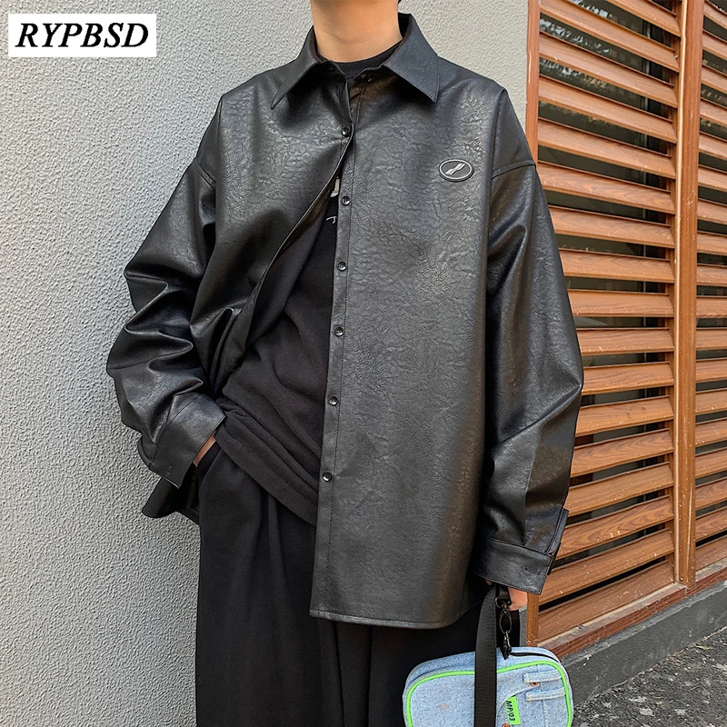 Chaqueta de cuero sintético para hombre, ropa larga negra con cremallera, prendas de vestir exteriores, Bomber, suelta, de ocio, abrigo coreano de moda, M-2XL, 2020