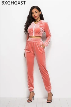 

velvet tracksuit women casual Hooded party top Streetwear Korea style sexy clothes 2 piece set women tracksuit women clothes