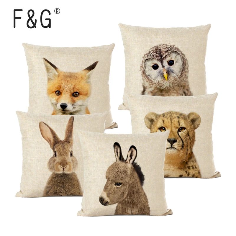 Cushion-Cover Pillow-Case Donkey Animals Home-Decor Bunny Linen Cute Fox Baby