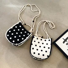 Школьная сумка в простом стиле,, маленькие свежие милые маленькие сумки, модная Холщовая Сумка через плечо в горошек, женская сумка