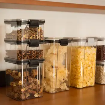 

Clear Food Storage Container Plastic Kitchen Refrigerator Tank Multigrain Cans Box Transparent Sealed Sizes Noodle 4 Storag O0X8