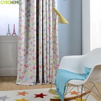 

Pink Blue Butterfly Blackout Curtains for Children Baby Room Colorful Curtains for Girl's Room Window Drapes GYC2109