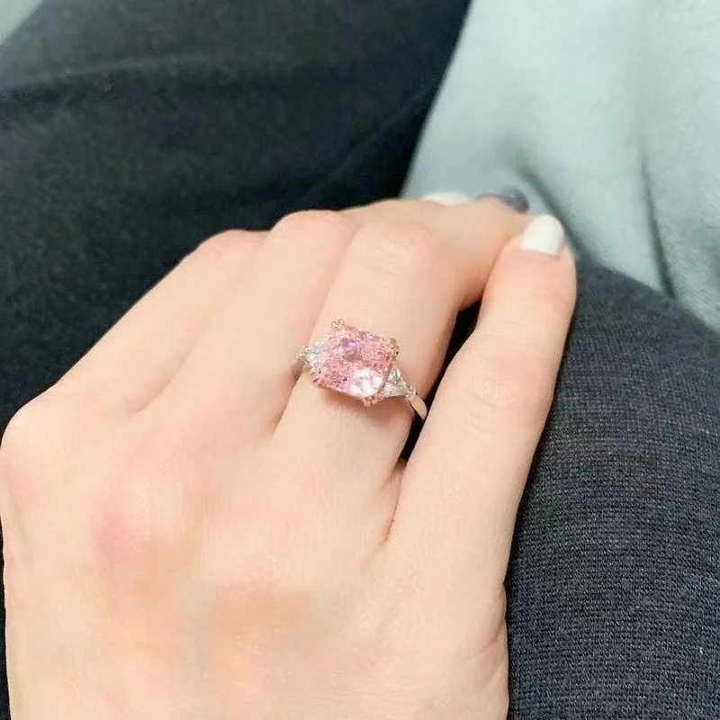 Finger Ring Female Square Crystal CZ Ring 6 Colors Silver For Women