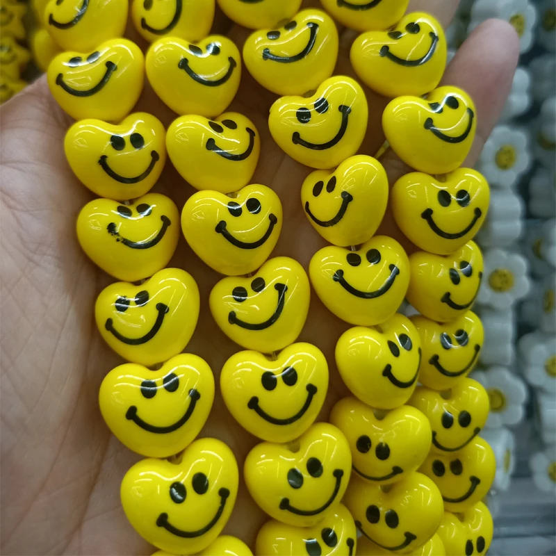 10pcs 16x14mm Heart Shape Smile Face Ceramic Beads For Jewelry