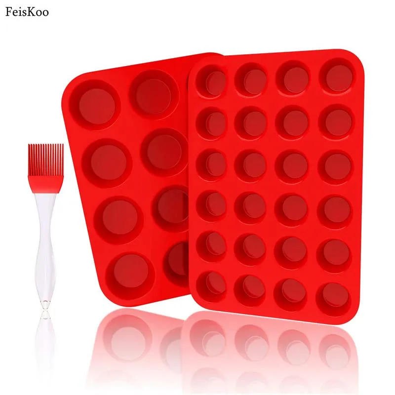 

3pcs/Set 12/24 Holes Muffin Cupcake Mold+Brush Silicone Muffin Chiffon Chocolate Baking Pan Tray Mould For Cupcake Cake Tool