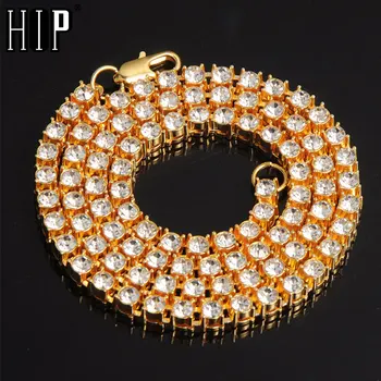 

Hip Hop Iced Out 5MM Mens Necklaces 1 Row Rhinestone Choker Bling Crystal Tennis Chain Necklace For Men Jewelry