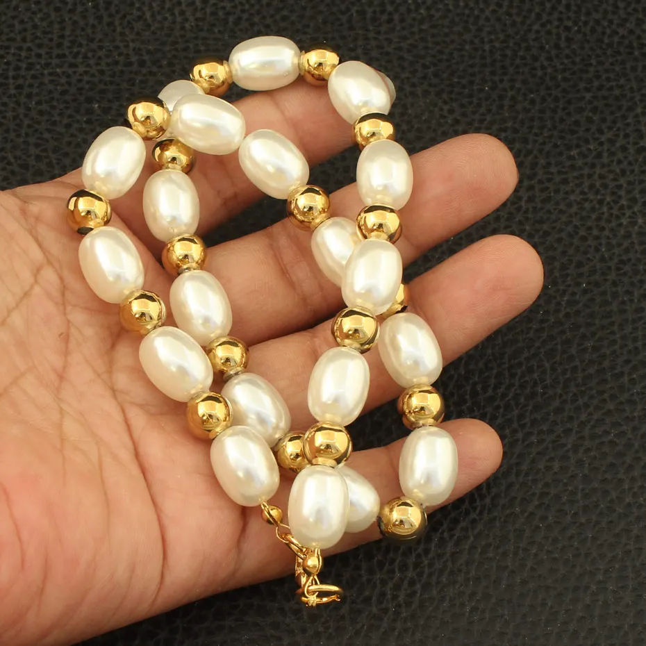 Мода 10 мм бусина золотой цвет ожерелье браслет серьги из нержавеющей стали Комплекты украшений для женщин SCAZASCC