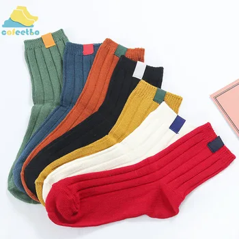 

Unisex Retro Label Women Cotton Socks Warm Vintage Solid Striped Socks Warm Cotton Accessories Autumn Winter Fashion Feetwear